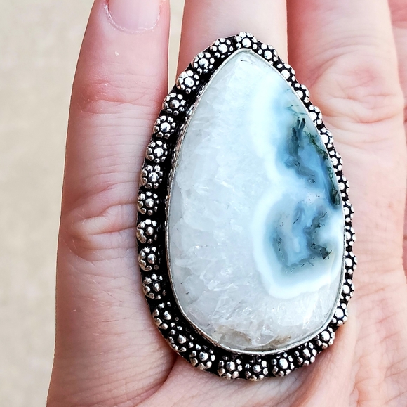 New Huge Solar Quartz Agate Druzy Silver Ring. - Picture 6 of 9